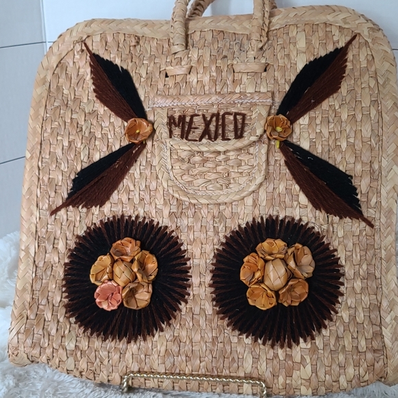 Vintage Handbags - Vintage Bobo Wicker Floral Mexico Tote Bag
